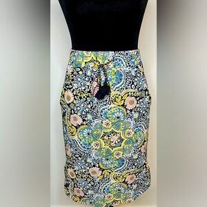 Loft multicolor floral preppy resort skirt elastic waist Pockets tassels small